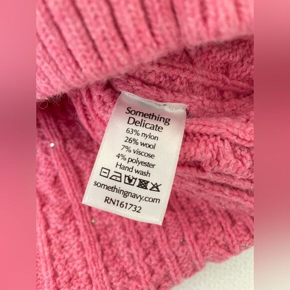 Something Navy Shelby Wool Blend Chunky Cable Knit Pearl Pink Sweater Large - Picture 8 of 8